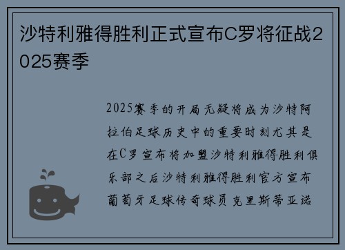 沙特利雅得胜利正式宣布C罗将征战2025赛季